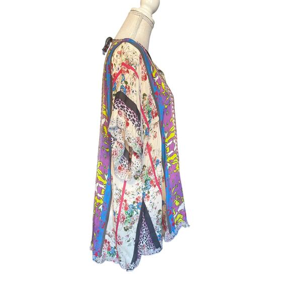 Johnny Was Multicolor Dolman Sleeve Tunic Eyelet Trim, Rayon Small - Picture 6 of 11